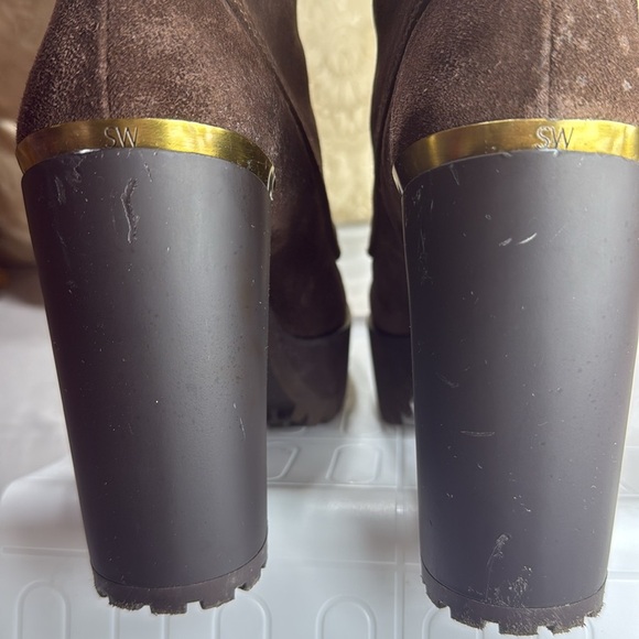 (E4) Stuart Weitzman Brown Suede Chunky Heel Lace Up Platform‎ Boots Size 7.5 - Picture 3 of 13